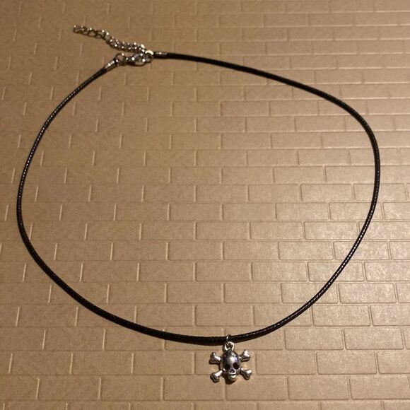 Minimalist, Stainless Steel Skull & Crossbones, W/ Adjustable Rope Necklace - Picture 3 of 12